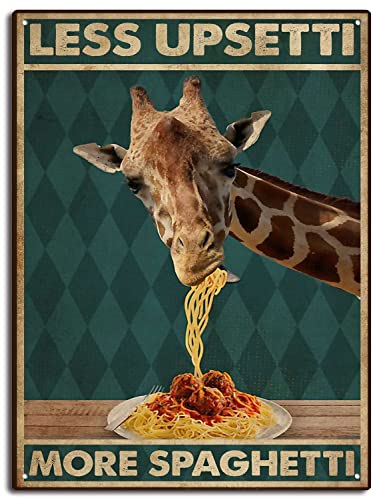 Metallschild Giraffe Isst Spaghetti-Nudeln, Weniger Upsetti, Mehr Spaghetti Eisenmalerei Retro Blechschild Generisch Metall Poster Für Garage Küche Badezimmer S von 56