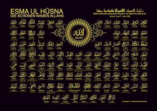 Poster ESMA UL-HÜSNA - Die schönen Namen ALLAHS (Deutsch-Arabisch), Größe 42 cm x 59,4 cm (DIN A2) von 5665