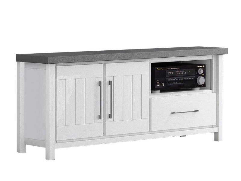 58 aufm Kessel Lowboard Janice 180x59x40 Kiefer Holz massiv weiß 10271 (Sparset, 1 St., Lowboard inkl. Lieferung), Griffe und Beschläge aus Metall von 58 Aufm Kessel