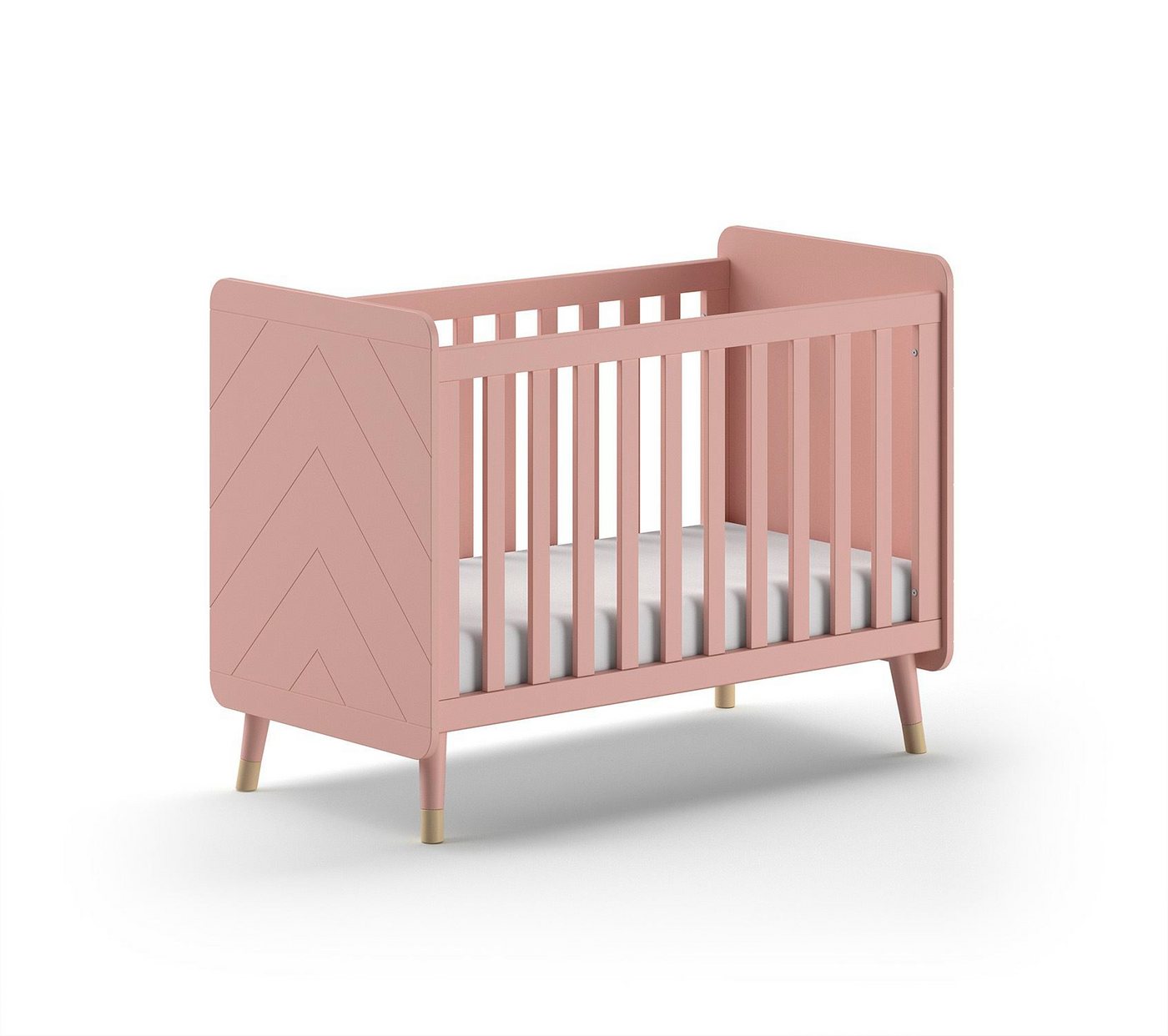 58 aufm Kessel Bettgestell Babybett Kamillah 124x68x96 Gitterbett Wiege Bettchen MDF Terra Rosa (inkl. Versand, Lieferung bis Verwendungsstelle), Liegefläche 60 x 120, höhenverstellbarer Lattenrost, Retro-Optik von 58 aufm Kessel
