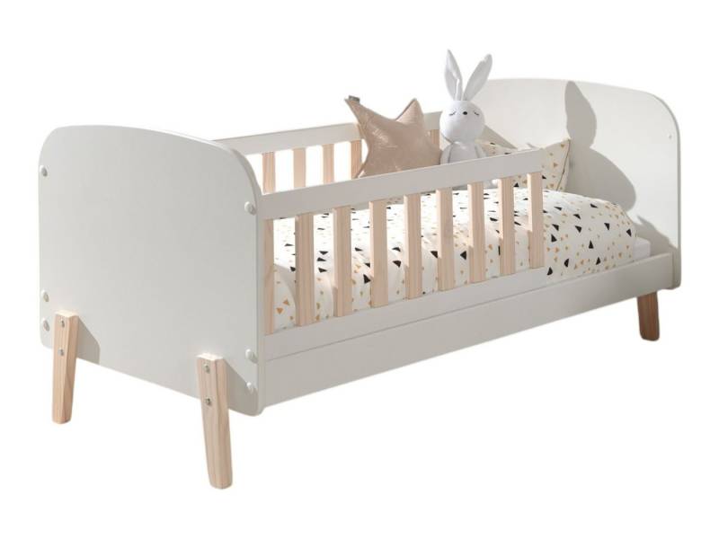 58 aufm Kessel Bettgestell Babybett Karilynn 147x77x68 Gitterbett MDF+Massivholz Weiß (inkl. Versand, Lieferung bis Verwendungsstelle), Liegefläche 70x140, Gitter mit Sprossen, Einstieg 52 cm breit von 58 aufm Kessel