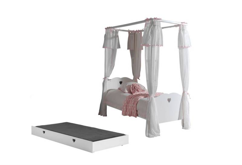 58 aufm Kessel Bettgestell Himmelbett Kamila 211x96x187 Komplettzimmer MDF Weiß AMCO63 (inkl. Versand, Lieferung bis Verwendungsstelle), Liegefläche 90 x 200 cm, Bettschublade, Textilset, Rolllattenrost von 58 aufm Kessel