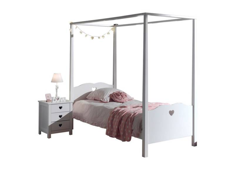 58 aufm Kessel Bettgestell Himmelbett mit Nachtkommode Kamila 211x96x187 Kinderbett MDF Weiß (inkl. Versand, Lieferung bis Verwendungsstelle), Liegefläche 90 x 200 cm, inkl. Nachtkonsole mit 3 Schubladen von 58 aufm Kessel