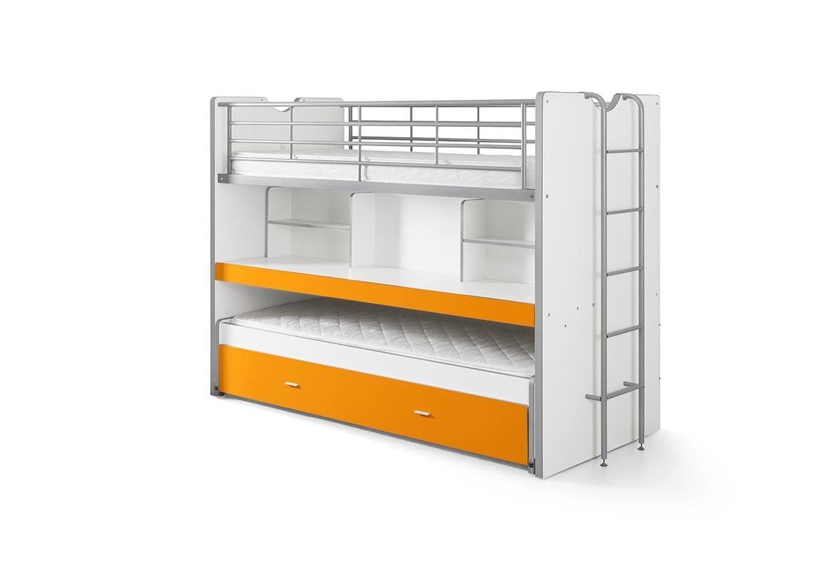 58 aufm Kessel Bettgestell Hochbett Kalinda 222x102x161 Kinderbett Holzwerkstoff Weiß/Orange (inkl. Versand, Lieferung bis Verwendungsstelle), Spielbett Liegefläche 2x90x200 Bettschublade ausziehbare Arbeitsplatte von 58 aufm Kessel