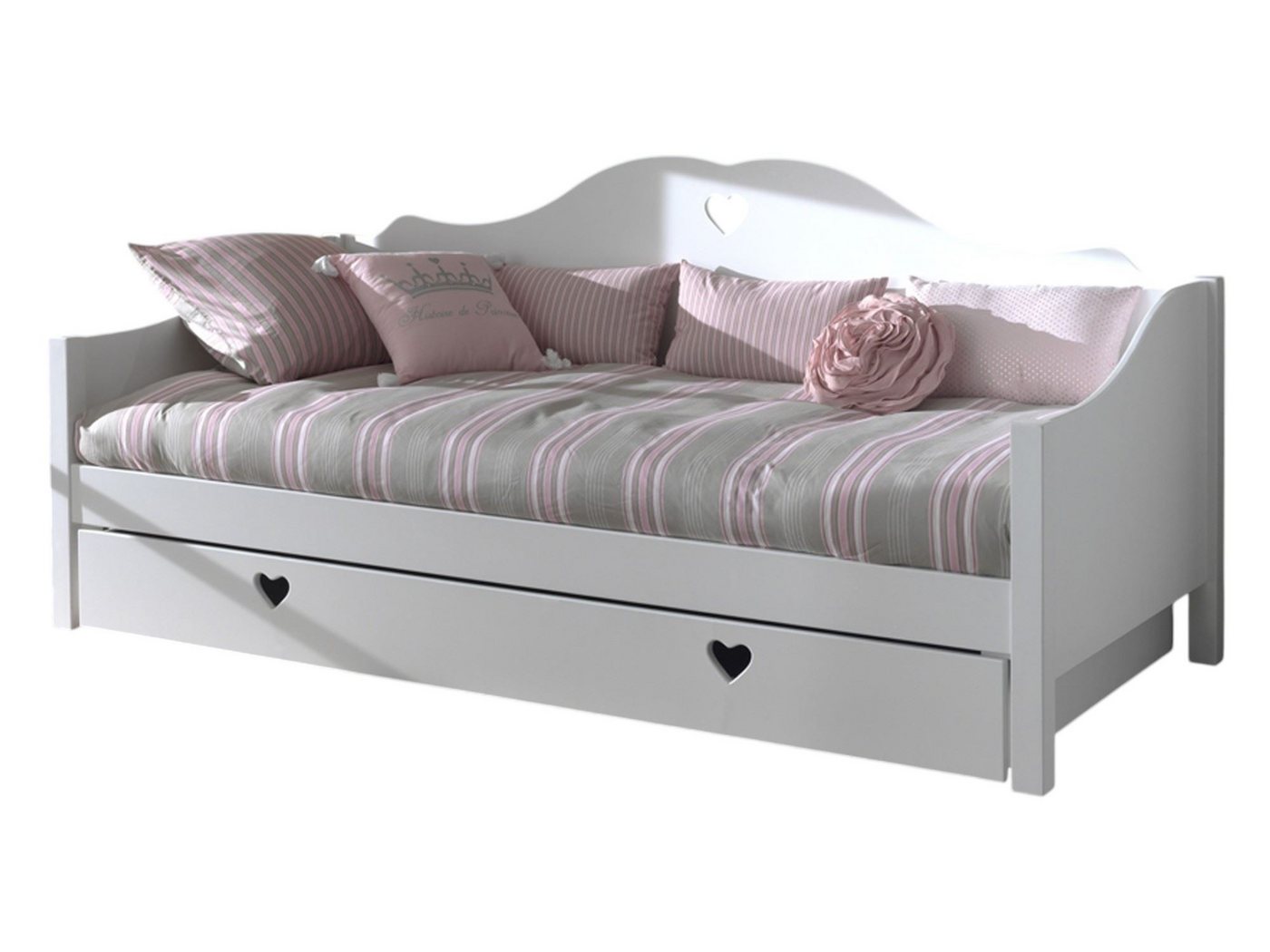 58 aufm Kessel Bettgestell Kojenbett Kamila 211x97x95 Komplettzimmer MDF Weiß AMCO65 (inkl. Versand, Lieferung bis Verwendungsstelle), Liegefläche 90 x 200 cm, mit herzförmigen Ausschnitten, Bettschublade von 58 aufm Kessel