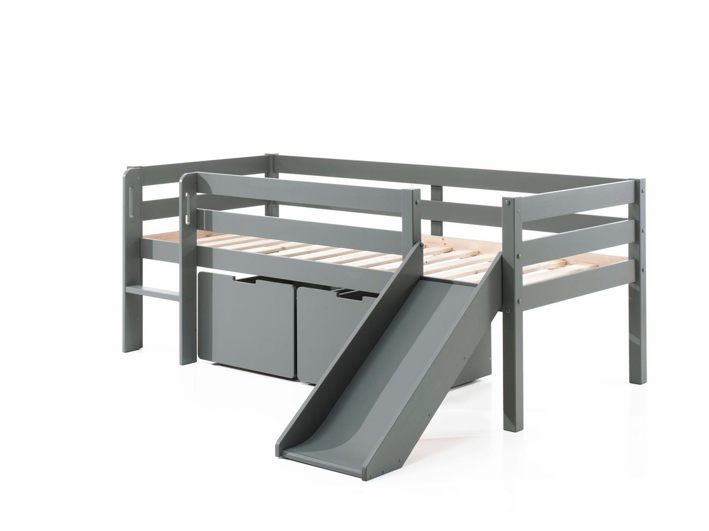 58 aufm Kessel Bettgestell Kojenbett mit Rutsche Karolina 208x175x83 Kinderbett Massivholz Grau (inkl. Versand, Lieferung bis Verwendungsstelle), Liegefläche 90 x 200, niedrige Höhe, ideal für Dachschrägen, Schublade von 58 aufm Kessel