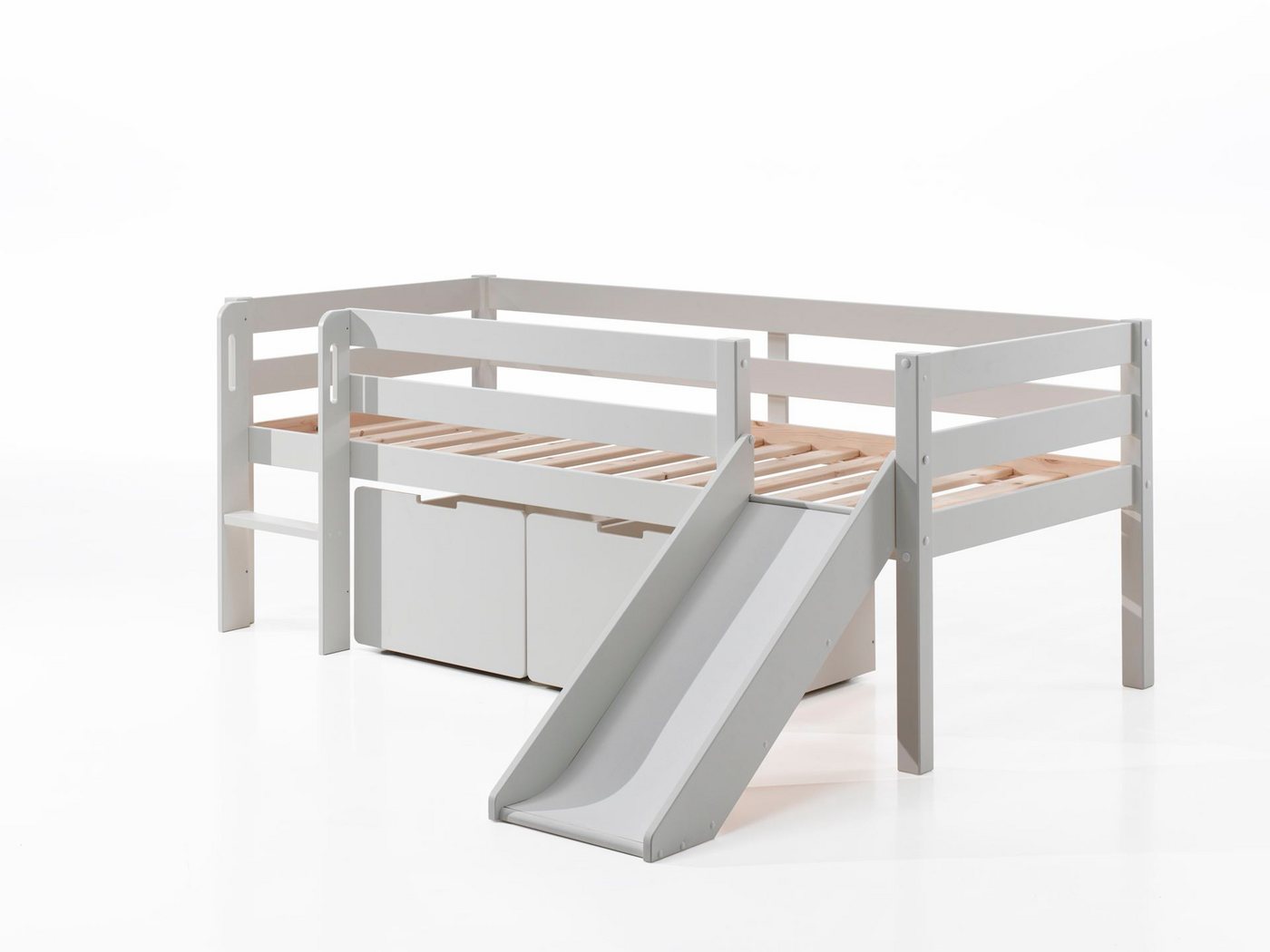 58 aufm Kessel Bettgestell Kojenbett mit Rutsche Karolina 208x175x83 Kinderbett Massivholz Weiß (inkl. Versand, Lieferung bis Verwendungsstelle), Liegefläche 90 x 200, niedrige Höhe, ideal für Dachschrägen, Schublade von 58 aufm Kessel