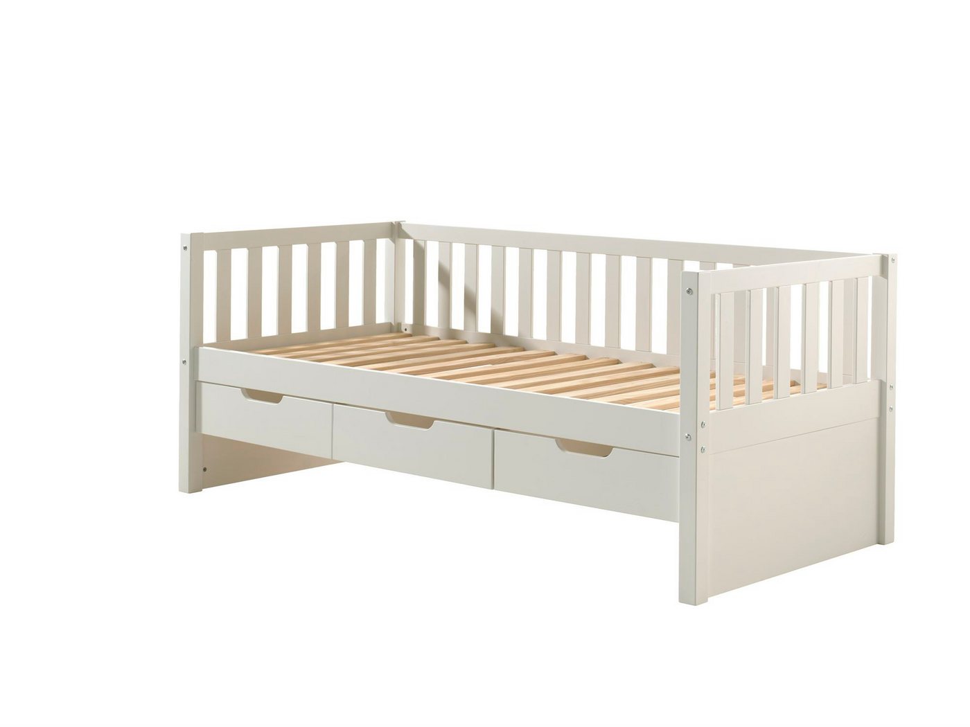 58 aufm Kessel Bettgestell Kojenbett mit Schubladen Karena 211x98x86 Einzelbett Massivholz Weiß (inkl. Versand, Lieferung bis Verwendungsstelle), Liegefläche 90x200, Massivholzbett, Gästebett, Seniorenbett von 58 aufm Kessel