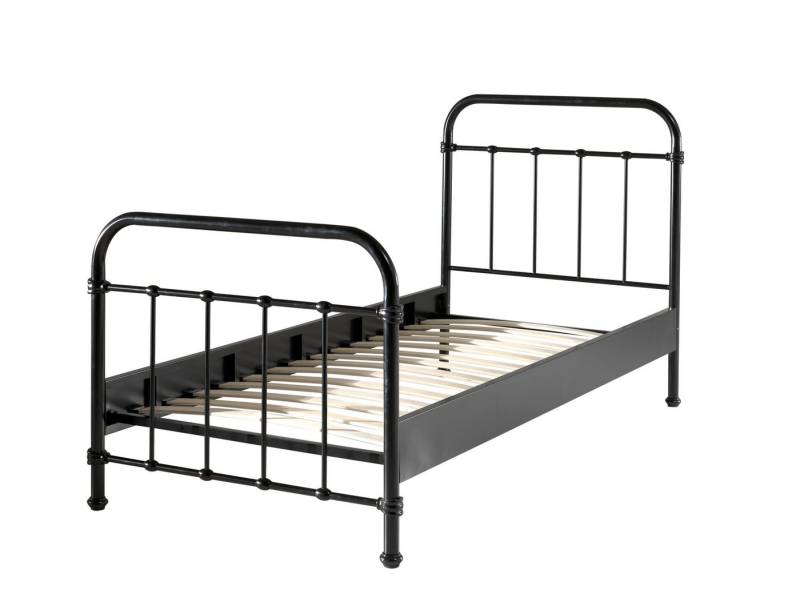 58 aufm Kessel Bettgestell Metallbett Karlyn 210x98x111 Einzelbett Kinderbett Metall Schwarz (inkl. Versand, Lieferung bis Verwendungsstelle), Liegefläche 90x200, stabile Metallkonstruktion, inkl. Lattenrost von 58 aufm Kessel