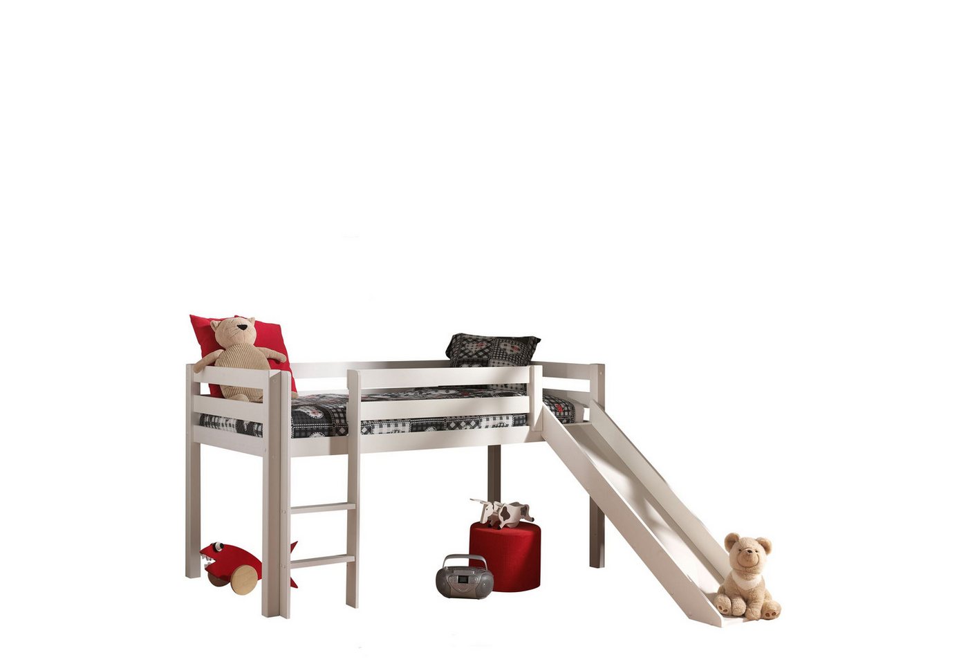 58 aufm Kessel Bettgestell Spielbett mit Rutsche Karolina 210x114x218 Kinderbett Massivholz Weiß (inkl. Versand, Lieferung bis Verwendungsstelle), Liegefläche 90x200, umlaufender Absturzschutz, breite Trittstufen von 58 aufm Kessel