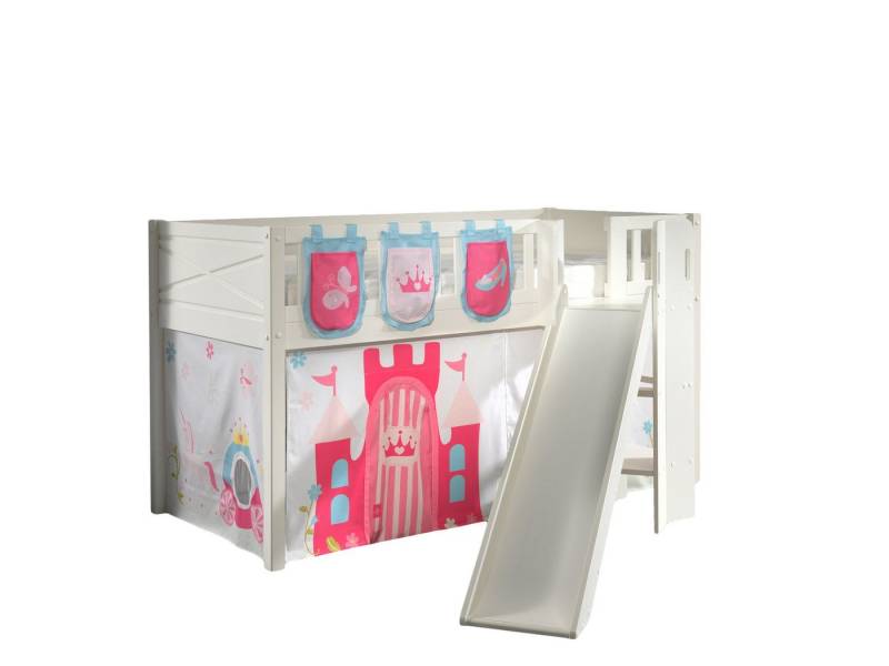 58 aufm Kessel Bettgestell Spielbett mit Rutsche Karyl 208x204x114 Kinderbett Massivholz Princess (inkl. Versand, Lieferung bis Verwendungsstelle), Liegefläche 90 x 200, Rutsche im 33° Winkel, Rolllattenrost, Textilset von 58 aufm Kessel