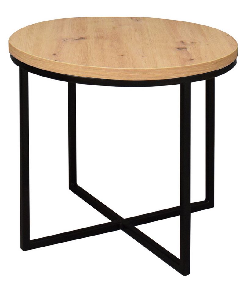 58 aufm Kessel Couchtisch Beistelltisch Rund 3 Elesa 60x51x60 Holzwerkstoff Schwarz/Asteiche (inkl. Lieferung bis an die Tür, 1-St., Lieferung bis zur Haustür), Tisch rund als Couchtisch oder Beistelltisch nutzbar Metallgestell von 58 aufm Kessel