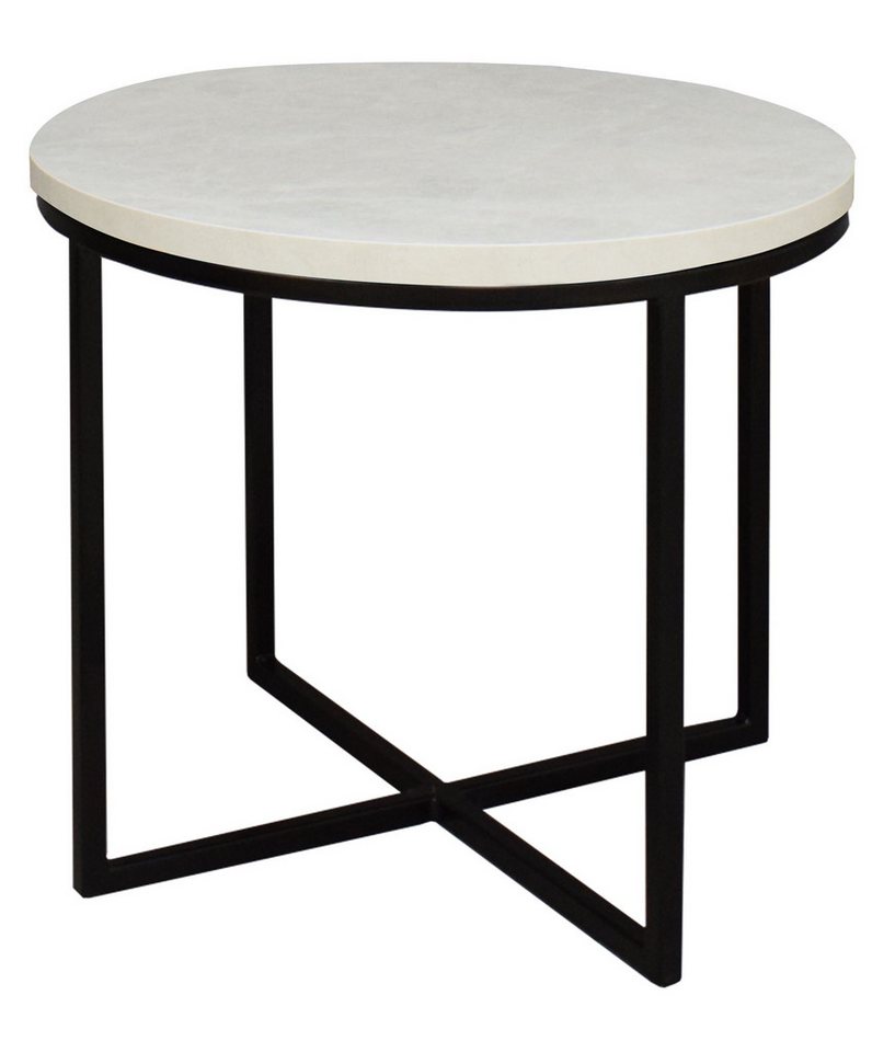 58 aufm Kessel Couchtisch Beistelltisch Rund 3 Elesa 60x51x60 Holzwerkstoff Schwarz/Keramik weiß (inkl. Lieferung bis an die Tür, 1-St., Lieferung bis zur Haustür), Tisch rund als Couchtisch oder Beistelltisch nutzbar Metallgestell von 58 aufm Kessel