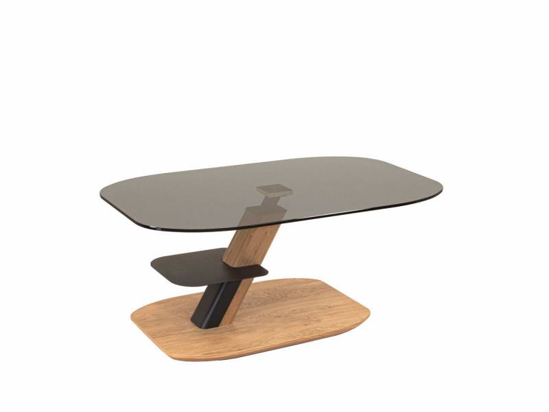 58 aufm Kessel Couchtisch Funktionstisch Codee 110x47x65 Massivholz+Parsolglas Wildeiche/Grau (inkl. Lieferung bis in die Wohnung, 1-St., Lieferung bis Verwendungsstelle), stufenlos höhenverstellbar 10,0 mm ESG Sicherheitsglas auf Rollen von 58 aufm Kessel