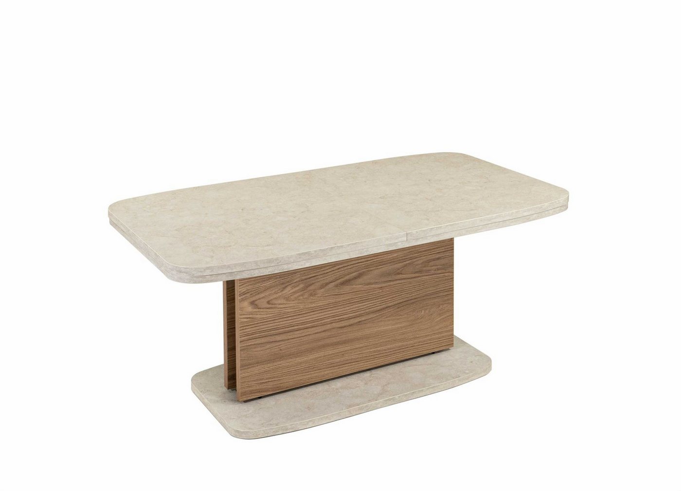 58 aufm Kessel Couchtisch Funktionstisch Cora 110x53x63 Melamin Eiche Casella/Muschel Sandstein (inkl. Lieferung bis in die Wohnung, 1-St., Lieferung bis Verwendungsstelle), stufenlos höhenverstellbar in 2 Stufen ausziehbar Tischplatte Dekor von 58 aufm Kessel