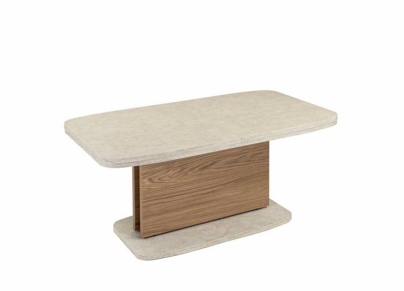 58 aufm Kessel Couchtisch Funktionstisch Cora 110x53x63 Melamin Eiche Casella/Muschel Sandstein (inkl. Lieferung bis in die Wohnung, 1-St., Lieferung bis Verwendungsstelle), stufenlos höhenverstellbar in 2 Stufen ausziehbar Tischplatte Dekor von 58 aufm Kessel