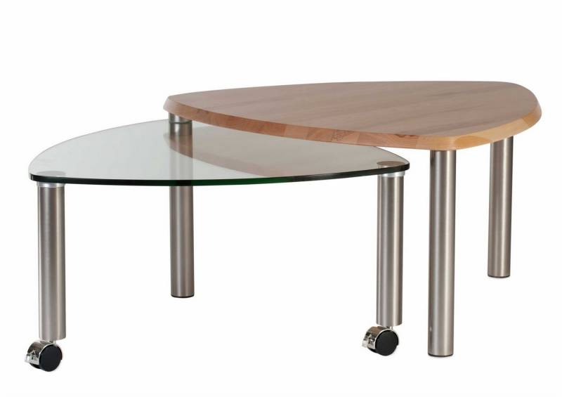 58 aufm Kessel Couchtisch Wohnzimmertisch Ablage ausdrehbar Clarina 80x43x80 Nickel/Wildeiche (inkl. Lieferung bis in die Wohnung, 1-St., Lieferung bis Verwendungsstelle), Tischplatte Massivholz Ablage ausdrehbar Sicherheitsglas auf Rollen von 58 aufm Kessel