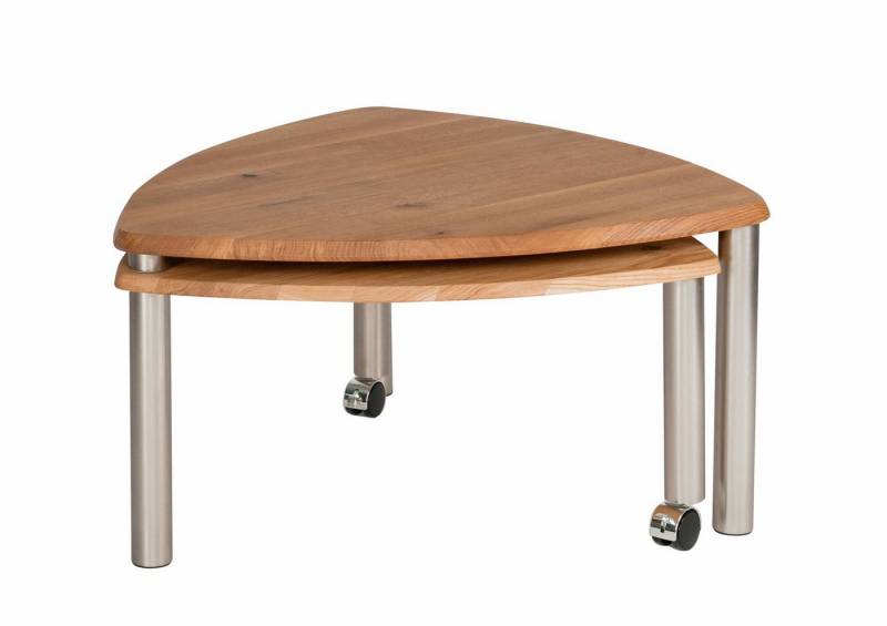 58 aufm Kessel Couchtisch Wohnzimmertisch Ablage ausdrehbar Clarita 80x43x80 Nickel/Wildeiche (inkl. Lieferung bis in die Wohnung, 1-St., Lieferung bis Verwendungsstelle), Tischplatte und Ablage Massivholz Ablage ausdrehbar auf Rollen von 58 aufm Kessel