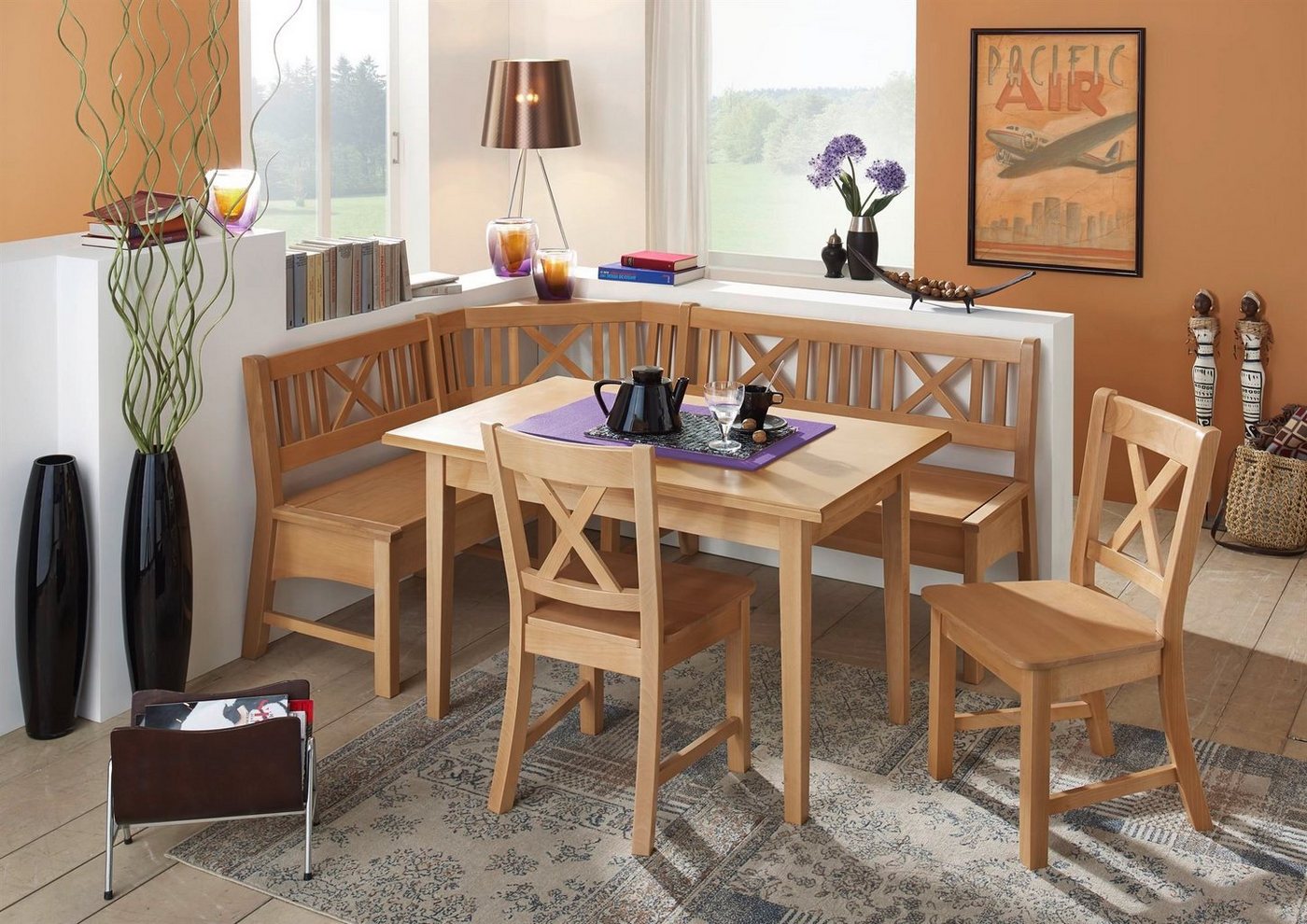 58 aufm Kessel Essgruppe im modernen Landhausstil Deborah Essgruppe massiv Holz Buche lackiert, (Sparset, 4-tlg., Eckbankgruppe inkl. Lieferung) von 58 aufm Kessel