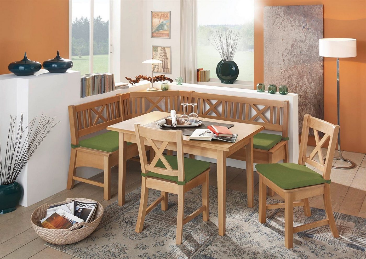 58 aufm Kessel Eckbankgruppe Eckbankgruppe im modernen Landhausstil Deborah Essgruppe massiv Holz, (Sparset, 5-tlg) von 58 aufm Kessel