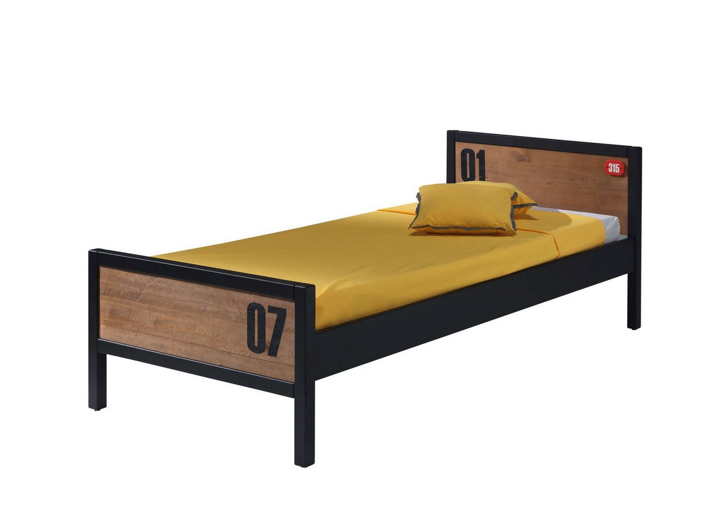 58 aufm Kessel Bettgestell Einzelbett Kameko 209x97x75 Jugendbett Massivholz+MDF Schwarz/Natur (inkl. Versand, Lieferung bis Verwendungsstelle), Liegefläche 90 x 200 cm, Rahmen aus MDF, inkl. Lattenrost von 58 aufm Kessel