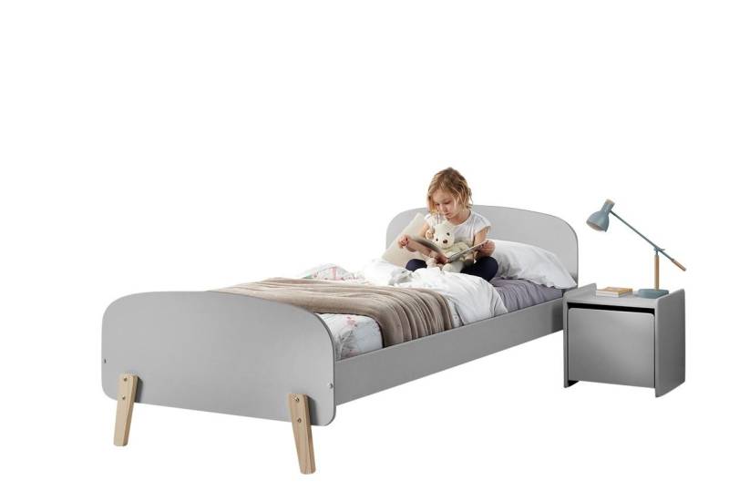 58 aufm Kessel Jugendzimmer-Set Kinderzimmer Set Karilynn 206x95x73 Massivholz+MDF hellgrau KICO0115, (inkl. Versand, Lieferung bis Verwendungsstelle), rosaLiegefläche 90 x 200, mit Lattenrost und Nachtkommode, Retro-Optik von 58 aufm Kessel