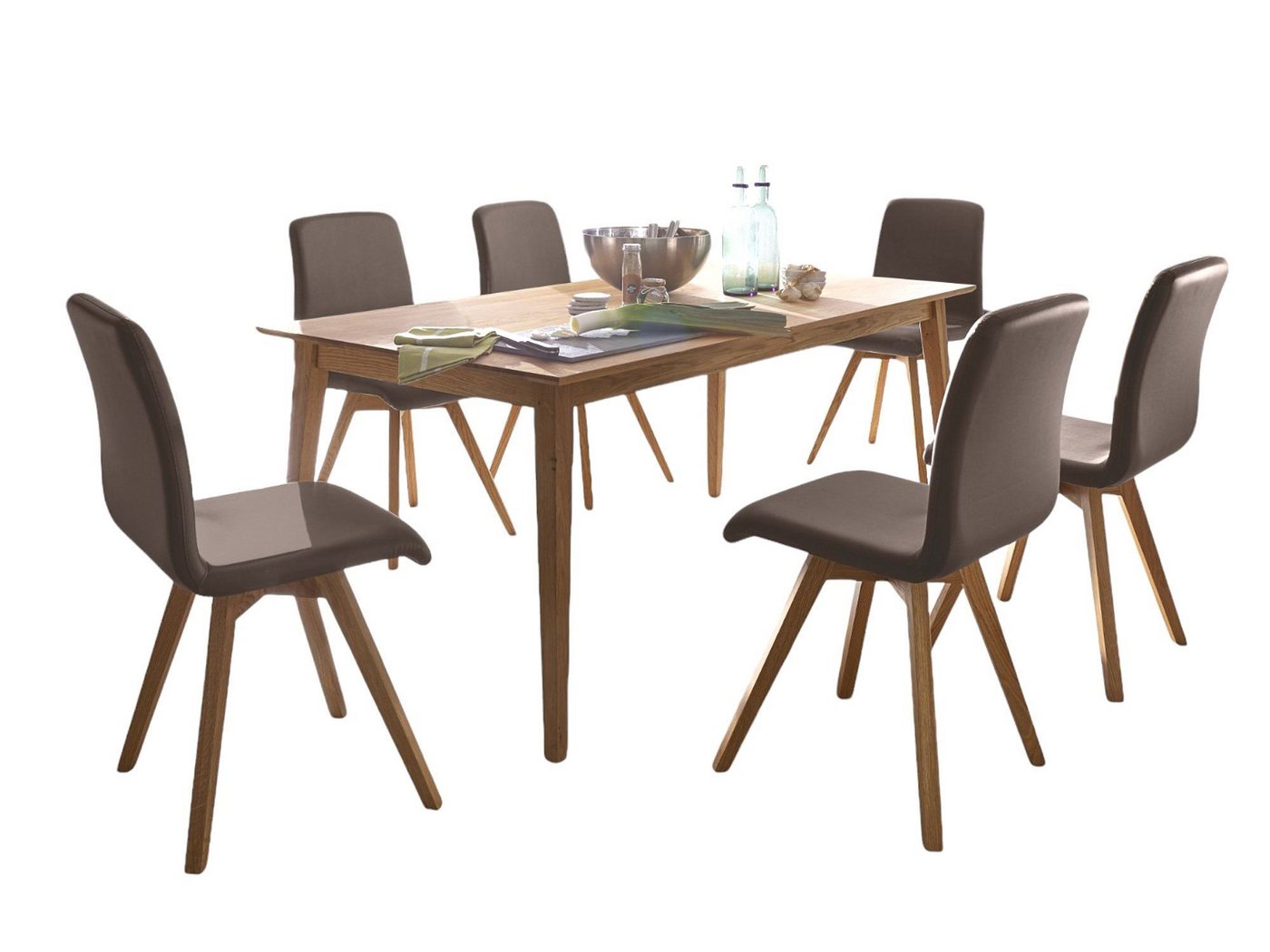 58 aufm Kessel Essgruppe Massivholz Dalia Esstisch mit 6 Stühlen massiv Holz Wildeiche/Braun, (7-tlg) von 58 aufm Kessel