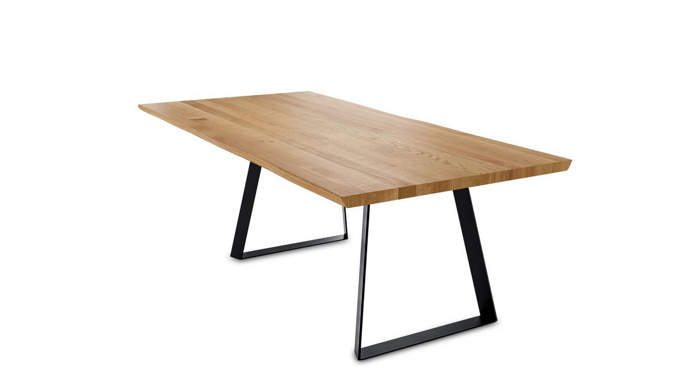 58 aufm Kessel Esstisch Baumkantentisch Daisie 2 180x77x90 Massivholztisch Wildeiche geölt (inkl. Lieferung bis in die Wohnung, Tischplatte mit Gestell), Tischplatte 40,0 mm mit Baumkante 180x90 mit Kufengestell von 58 aufm Kessel