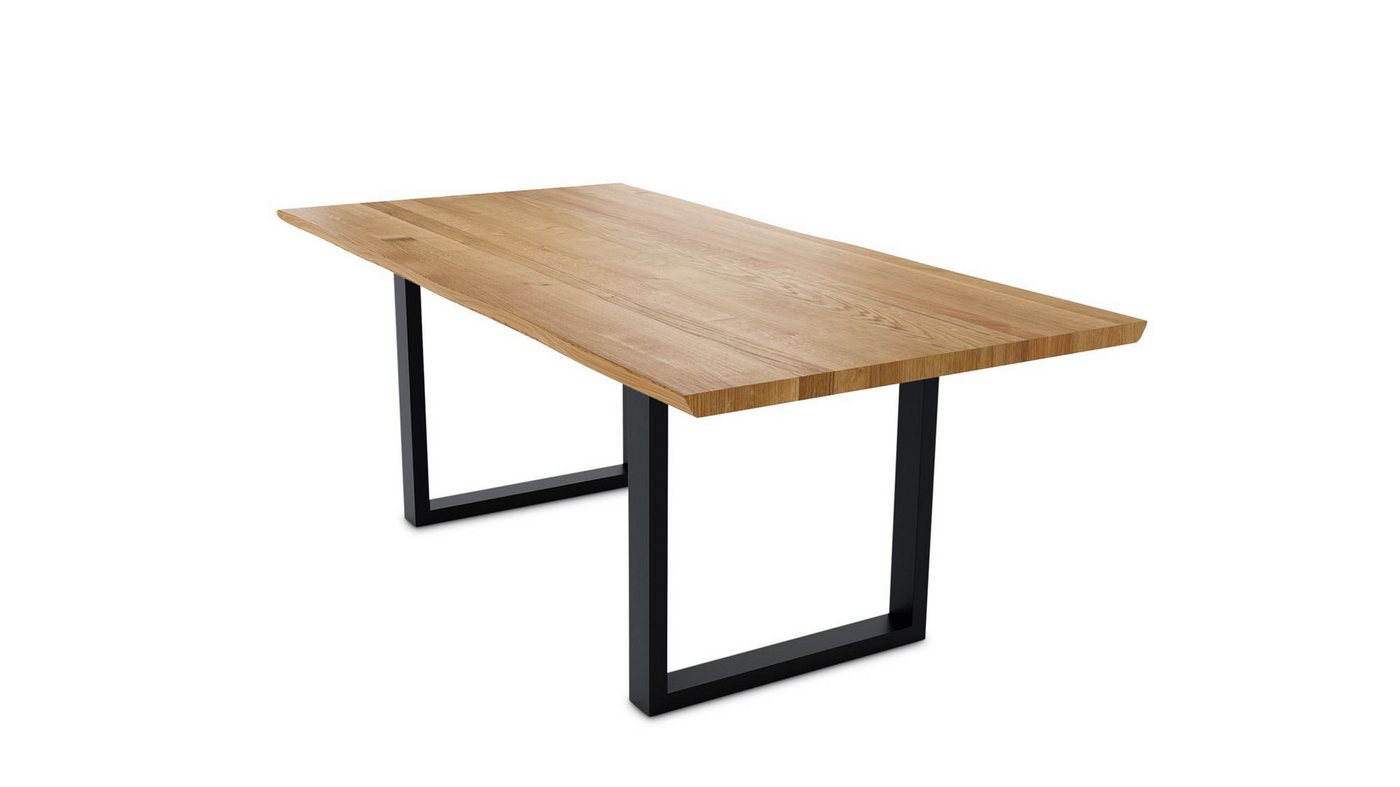 58 aufm Kessel Esstisch Baumkantentisch Daisie 4 220x78x100 Massivholztisch Wildeiche geölt (inkl. Lieferung bis in die Wohnung, Tischplatte mit Gestell), Tischplatte 40,0 mm mit Baumkante 220x100 mit Kufengestell von 58 aufm Kessel