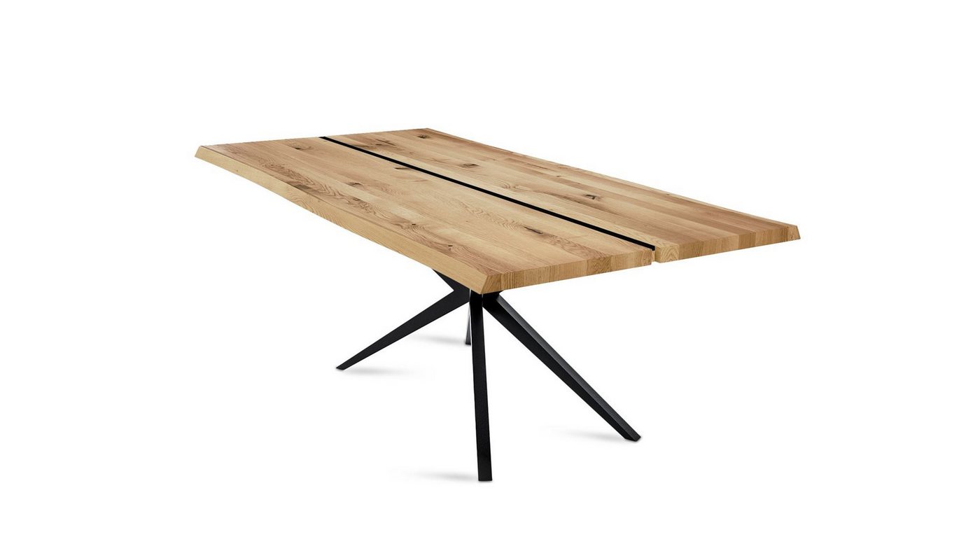 58 aufm Kessel Esstisch Baumkantentisch Dannie 9 200x76x100 Massivholztisch Wildeiche geölt (inkl. Lieferung bis in die Wohnung, Tischplatte mit Gestell), Tischplatte 40,0 mm mit Baumkante 200x100 mit 4-Fuß Gestell von 58 aufm Kessel