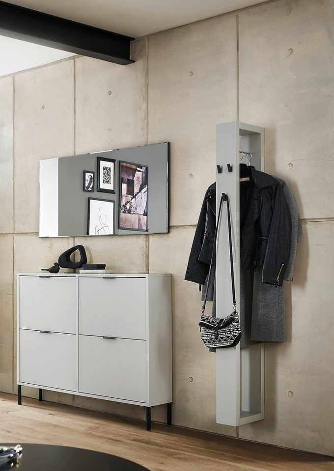 58 aufm Kessel Garderobe modern Erna Flurgarderobe Garderoben Set Kreidegrau matt Lack (inkl. Premiumversand, 3 St), Wandgarderobe mit Spiegel Schubkästen, Türen und Klappen mit Softclose von 58 aufm Kessel