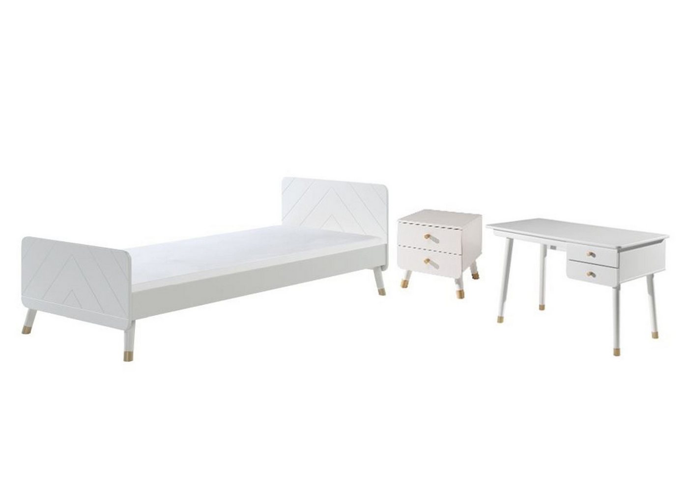 58 aufm Kessel Jugendzimmer-Set Kinderzimmer Set Kamillah Jugendzimmer komplett MDF Weiß BICO0614, (inkl. Versand, Lieferung bis Verwendungsstelle), Einzelbett, Nachtkonsole, Schreibtisch mit Schubladen, Retro-Optik von 58 aufm Kessel