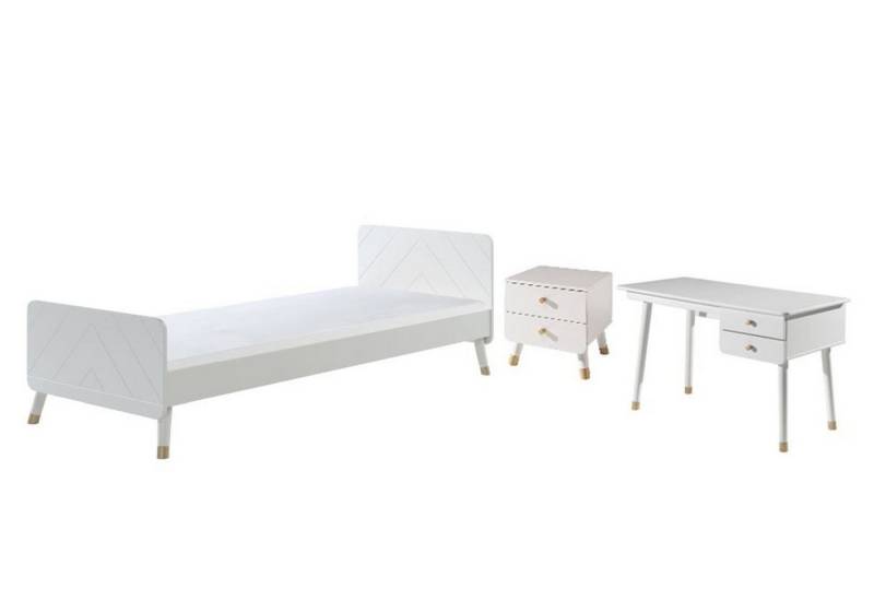 58 aufm Kessel Jugendzimmer-Set Kinderzimmer Set Kamillah Jugendzimmer komplett MDF Weiß BICO0614, (inkl. Versand, Lieferung bis Verwendungsstelle), Einzelbett, Nachtkonsole, Schreibtisch mit Schubladen, Retro-Optik von 58 aufm Kessel