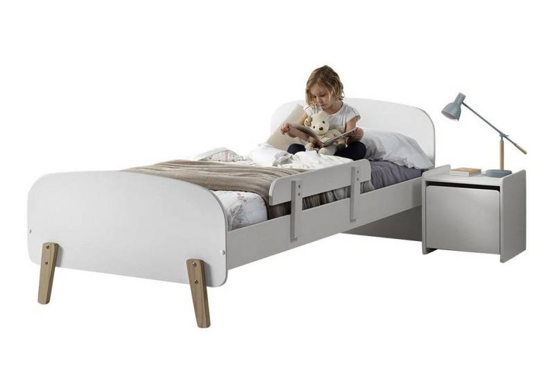 58 aufm Kessel Jugendzimmer-Set Kinderzimmer Set Karilynn 2 Bett mit Nachtkommode Holz+MDF weiß, (inkl. Versand, Lieferung bis Verwendungsstelle), rosaLiegefläche 90 x 200, Lattenrost, Nachtkommode, Absturzschutz von 58 aufm Kessel