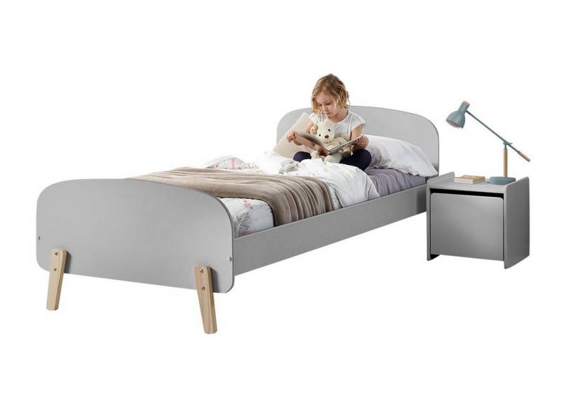 58 aufm Kessel Jugendzimmer-Set Kinderzimmer Set Karilynn 1 Bett mit Nachtkommode Holz+MDF hellgrau, (inkl. Versand, Lieferung bis Verwendungsstelle), rosaLiegefläche 90 x 200, mit Lattenrost und Nachtkommode, Retro-Optik von 58 aufm Kessel