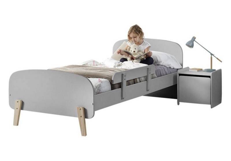 58 aufm Kessel Jugendzimmer-Set Kinderzimmer Set Karilynn 2 Bett mit Nachtkommode Holz+MDF hellgrau, (inkl. Versand, Lieferung bis Verwendungsstelle), rosaLiegefläche 90 x 200, Lattenrost, Nachtkommode, Absturzschutz von 58 aufm Kessel