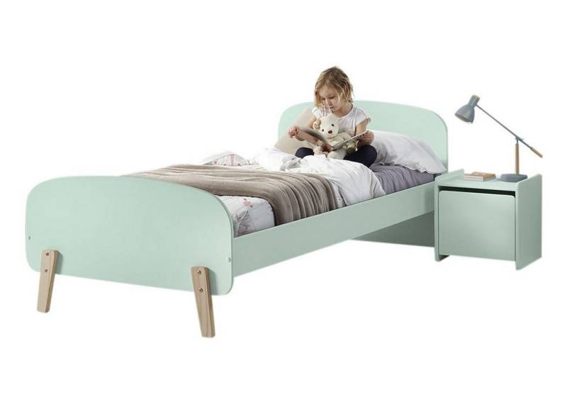 58 aufm Kessel Jugendzimmer-Set Kinderzimmer Set Karilynn 1 Bett mit Nachtkommode Holz+MDF mintgrün, (inkl. Versand, Lieferung bis Verwendungsstelle), rosaLiegefläche 90 x 200, mit Lattenrost und Nachtkommode, Retro-Optik von 58 aufm Kessel