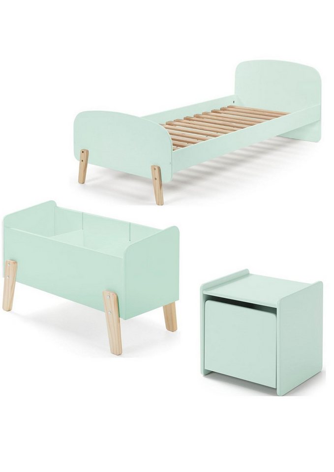 58 aufm Kessel Jugendzimmer-Set Kinderzimmer Set Karilynn 206x95x73 Massivholz+MDF mintgrün KICO0293, (inkl. Versand, Lieferung bis Verwendungsstelle), rosaLiegefläche 90 x 200,Lattenrost,Nachtkommode,Spielkiste,Retro-Look von 58 aufm Kessel