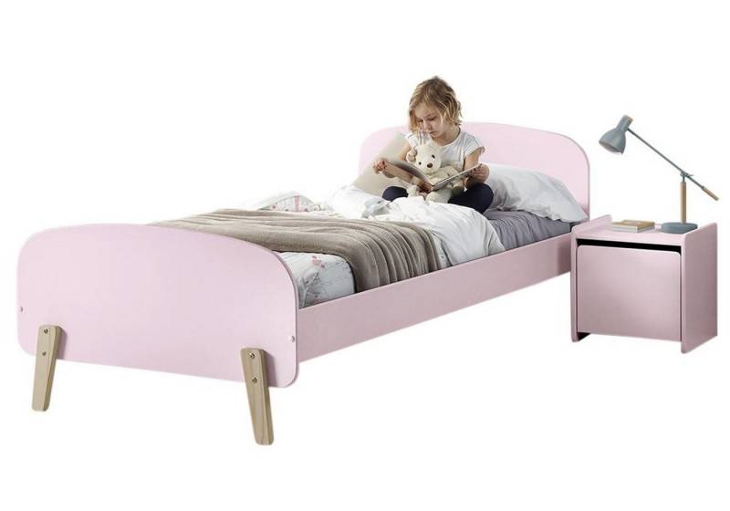 58 aufm Kessel Jugendzimmer-Set Kinderzimmer Set Karilynn 1 Bett mit Nachtkommode Holz+MDF rosa, (inkl. Versand, Lieferung bis Verwendungsstelle), rosaLiegefläche 90 x 200, mit Lattenrost und Nachtkommode, Retro-Optik von 58 aufm Kessel
