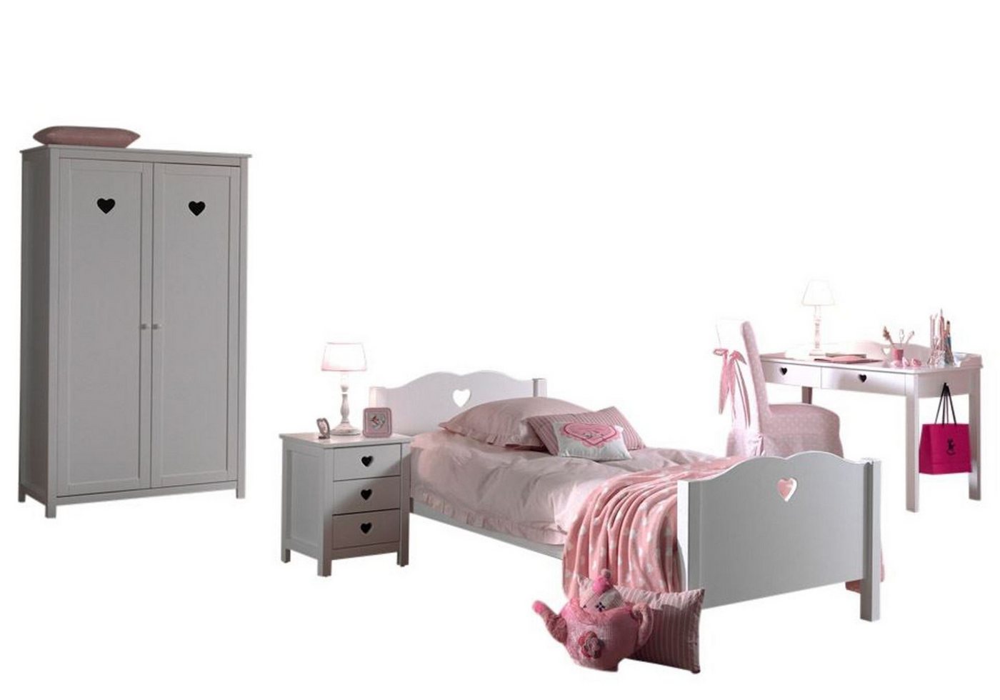 58 aufm Kessel Jugendzimmer-Set Kinderzimmer Kamila 5 Kinderzimmer Möbel Set Mädchen MDF Weiß, (inkl. Versand, Lieferung bis Verwendungsstelle), Einzelbett, Nachtkonsole, Schreibtisch und Kleiderschrank von 58 aufm Kessel