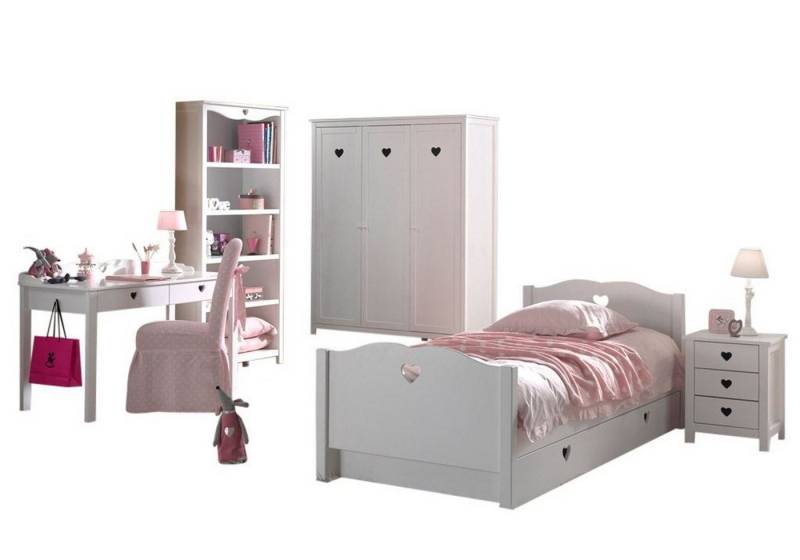 58 aufm Kessel Jugendzimmer-Set Kinderzimmer Kamila 13 Kinderzimmer Möbel Set Mädchen MDF Weiß, (inkl. Versand, Lieferung bis Verwendungsstelle), Bett, Bettschublade, Nachtkonsole, Schreibtisch, Kleiderschrank, Regal von 58 aufm Kessel