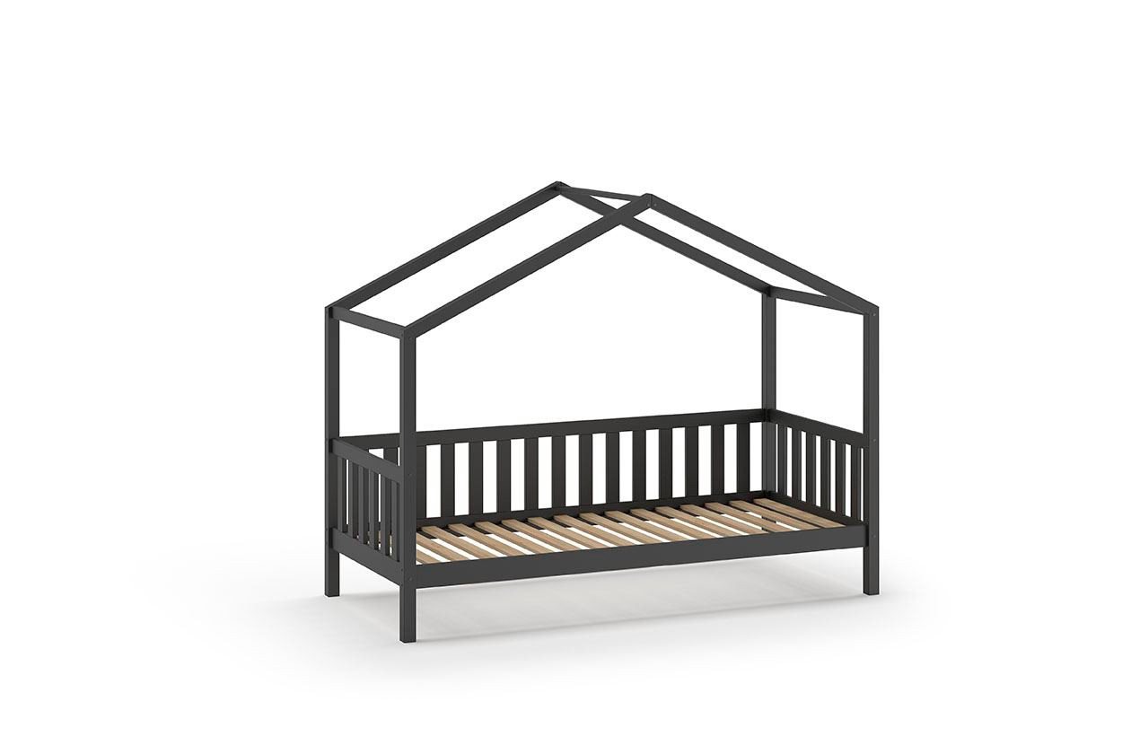 58 aufm Kessel Kinderbett Hausbett Kapua 210x97x170 Kinderbett in Hausform Massivholz Anthrazit (inkl. Versand, Lieferung bis Verwendungsstelle), Liegefläche 90 x 200, mit Dachaufbau, seitlicher Umrandung, Lattenrost von 58 aufm Kessel