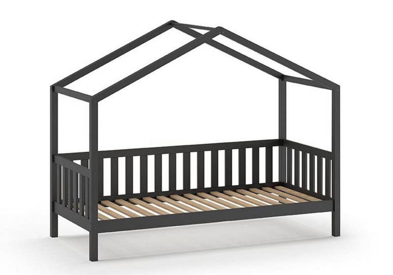 58 aufm Kessel Kinderbett Hausbett Kapua 210x97x170 Kinderbett in Hausform Massivholz Anthrazit (inkl. Versand, Lieferung bis Verwendungsstelle), Liegefläche 90 x 200, mit Dachaufbau, seitlicher Umrandung, Lattenrost von 58 aufm Kessel