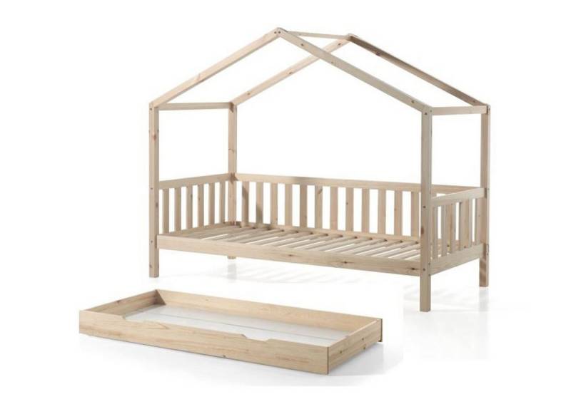 58 aufm Kessel Kinderbett Hausbett Kapua 210x97x170 Kinderbett in Hausoptik Massivholz Natur (inkl. Versand, Lieferung bis Verwendungsstelle), Liegefläche 90 x 200, Lattenrost und Bettschublade inklusive von 58 aufm Kessel