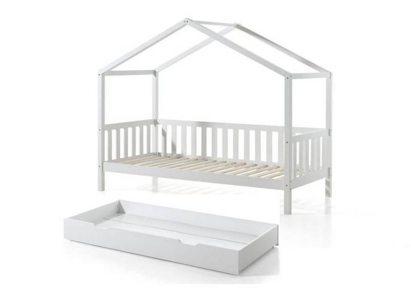 58 aufm Kessel Kinderbett Hausbett Kapua 210x97x170 Kinderbett in Hausoptik Massivholz Weiß (inkl. Versand, Lieferung bis Verwendungsstelle), Liegefläche 90 x 200, Lattenrost und Bettschublade inklusive von 58 aufm Kessel