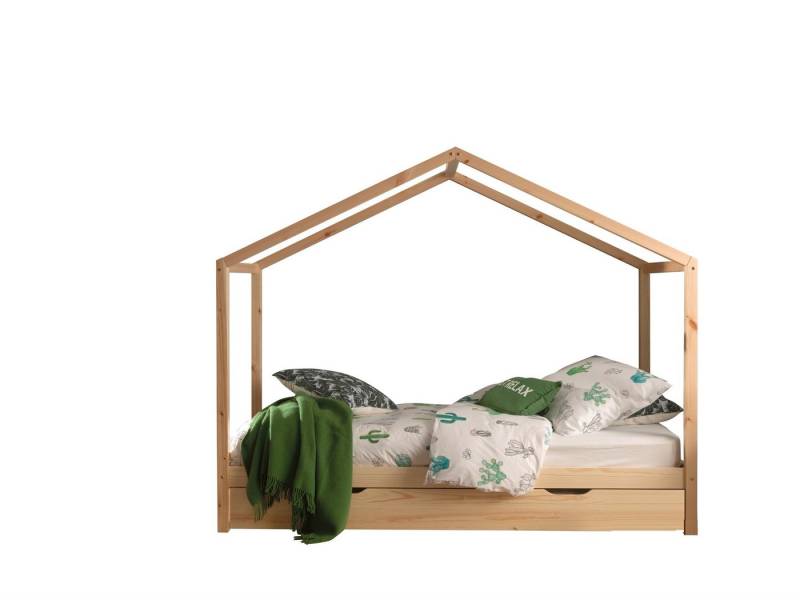 58 aufm Kessel Kinderbett Hausbett Kapua 210x97x170 Kinderbett in Hausoptik Massivholz Natur (inkl. Versand, Lieferung bis Verwendungsstelle), Liegefläche 90 x 200, inklusive Bettschublade, Lattenrost + Dachaufbau von 58 aufm Kessel