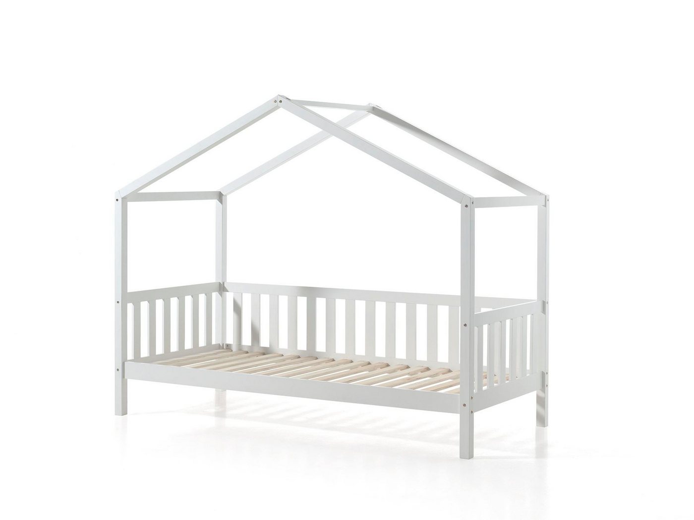 58 aufm Kessel Kinderbett Hausbett Kapua 210x97x170 Kinderbett in Hausoptik Massivholz Weiß (inkl. Versand, Lieferung bis Verwendungsstelle), Liegefläche 90 x 200, inkl. Dachaufbau + Lattenrost, Sprossen-Optik von 58 aufm Kessel