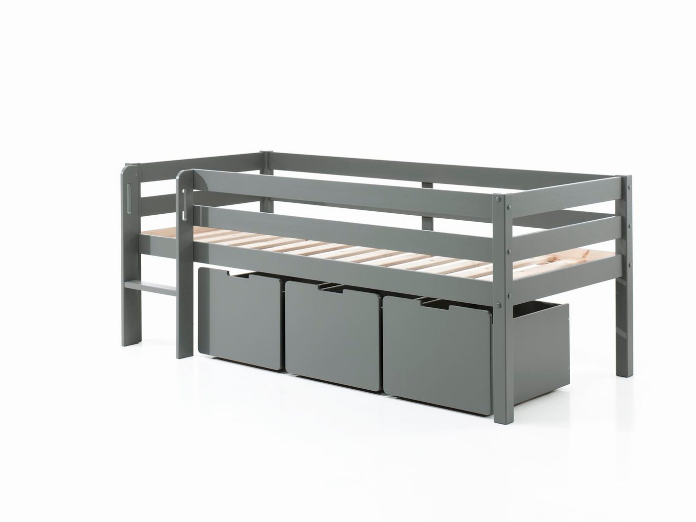 58 aufm Kessel Kinderbett Kojenbett Karolina 208x105x83 Kinderbett Einzelbett Massivholz Grau (inkl. Versand, Lieferung bis Verwendungsstelle), Liegefläche 90 x 200, niedrige Höhe, ideal für Dachschrägen, Schublade von 58 aufm Kessel