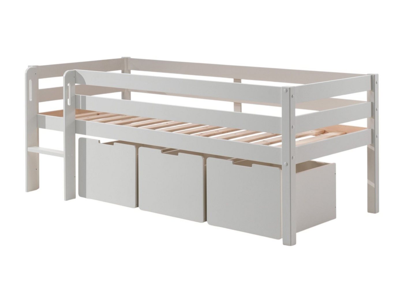 58 aufm Kessel Kinderbett Kojenbett Karolina 208x105x83 Kinderbett Einzelbett Massivholz Weiß (inkl. Versand, Lieferung bis Verwendungsstelle), Liegefläche 90 x 200, niedrige Höhe, ideal für Dachschrägen, Schublade von 58 aufm Kessel