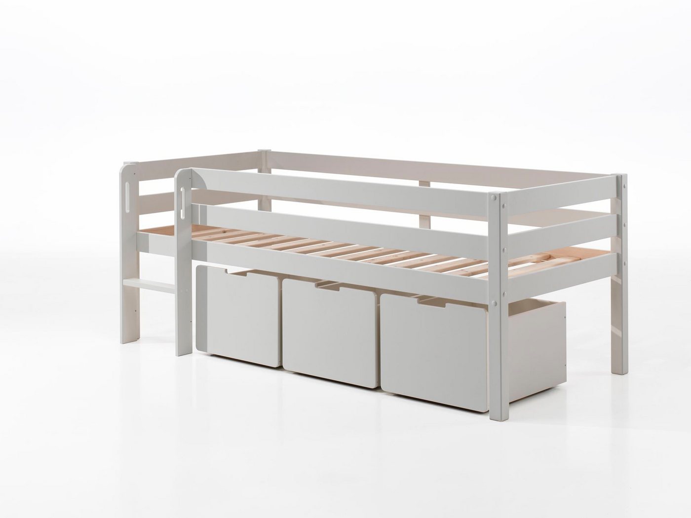 58 aufm Kessel Kinderbett Kojenbett Karolina 208x105x83 Kinderbett Einzelbett Massivholz Weiß (inkl. Versand, Lieferung bis Verwendungsstelle), Liegefläche 90 x 200, niedrige Höhe, ideal für Dachschrägen, Schublade von 58 aufm Kessel